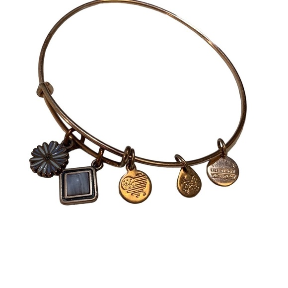 Alex & Ani Set of 4 Brass, Copper and Silver Color Bangle Bracelets with Charms - Picture 3 of 8